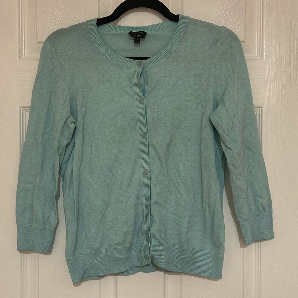 Talbots Turquoise Button-Up Cardigan Small Business Casual Costume Workwear